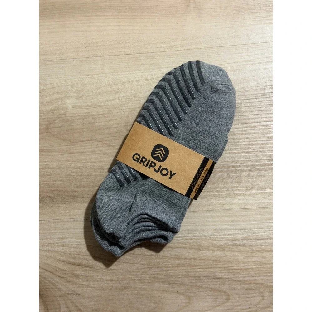 GRIPJOY Low Cut Grip Socks Gray S/M 3 Pack Unisex Non-Slip Yoga Pilates Fitness